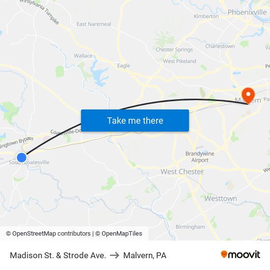 Madison St. & Strode Ave. to Malvern, PA map