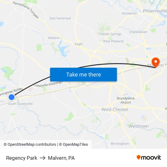 Regency Park to Malvern, PA map