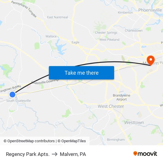Regency Park Apts. to Malvern, PA map
