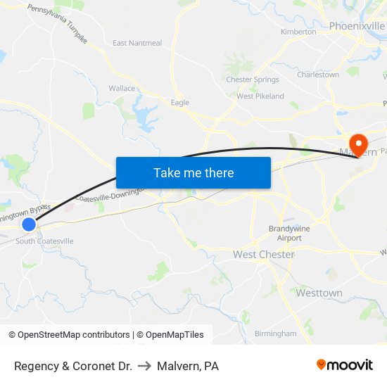 Regency & Coronet Dr. to Malvern, PA map