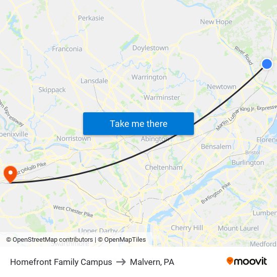 Homefront Family Campus to Malvern, PA map