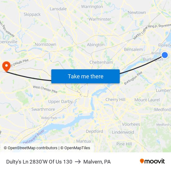 Dulty's Ln 2830'W Of Us 130 to Malvern, PA map