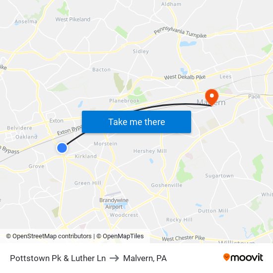Pottstown Pk & Luther Ln to Malvern, PA map