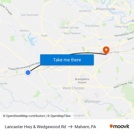 Lancaster Hwy & Wedgewood Rd to Malvern, PA map