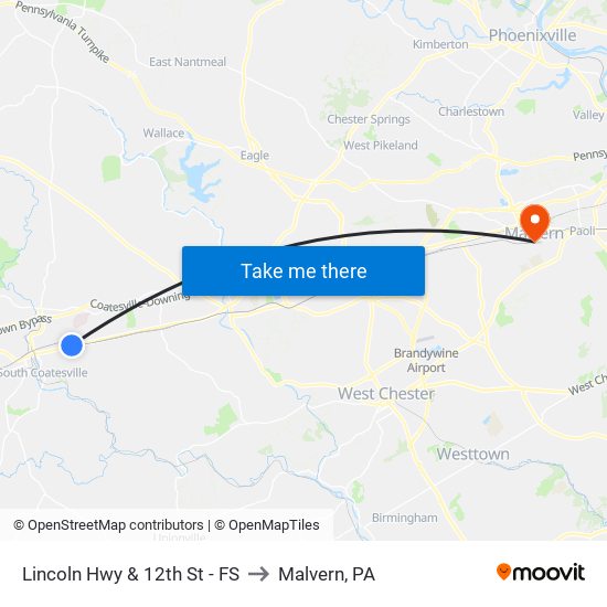 Lincoln Hwy & 12th St - FS to Malvern, PA map