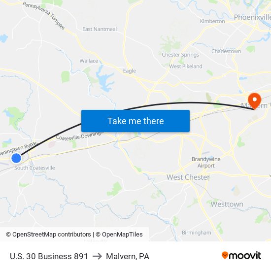 U.S. 30 Business 891 to Malvern, PA map
