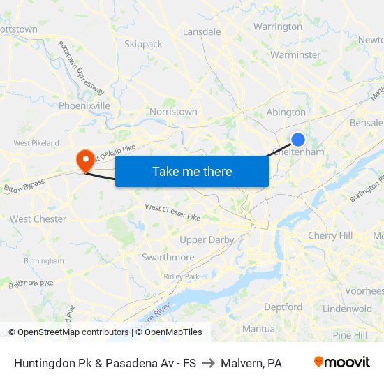 Huntingdon Pk & Pasadena Av - FS to Malvern, PA map