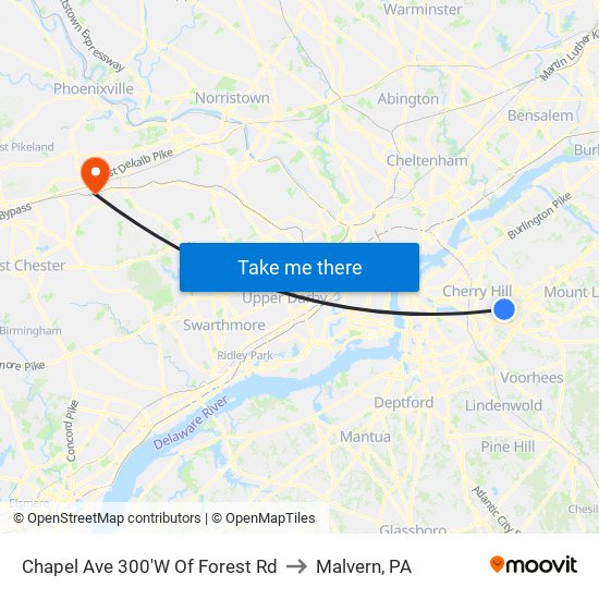 Chapel Ave 300'W Of Forest Rd to Malvern, PA map