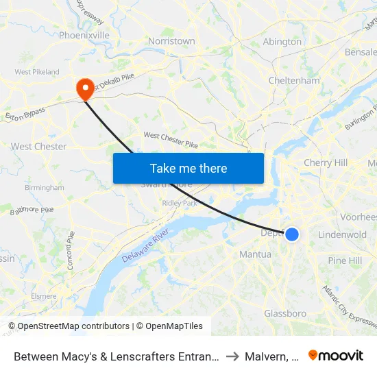 Between Macy's & Lenscrafters Entrances to Malvern, PA map