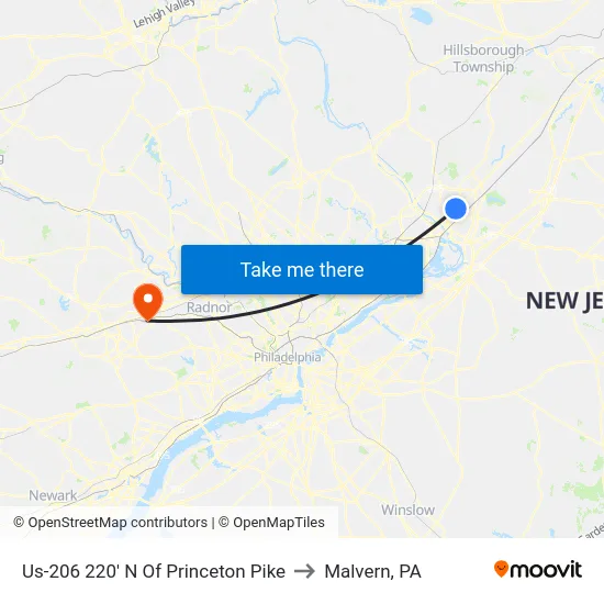 Us-206 220' N Of Princeton Pike to Malvern, PA map