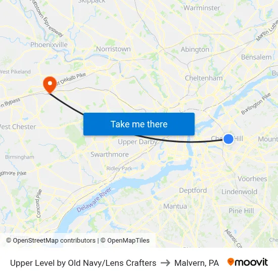 Upper Level by Old Navy/Lens Crafters to Malvern, PA map