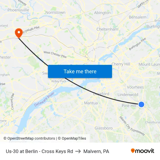 Us-30 at Berlin - Cross Keys Rd to Malvern, PA map