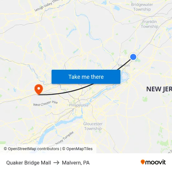 Quaker Bridge Mall to Malvern, PA map