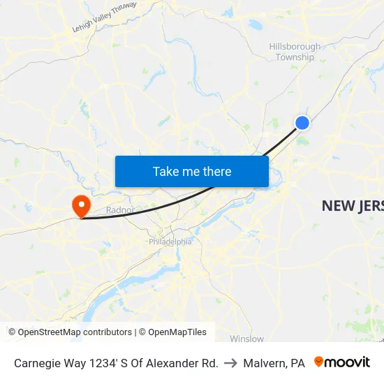 Carnegie Way 1234' S Of Alexander Rd. to Malvern, PA map