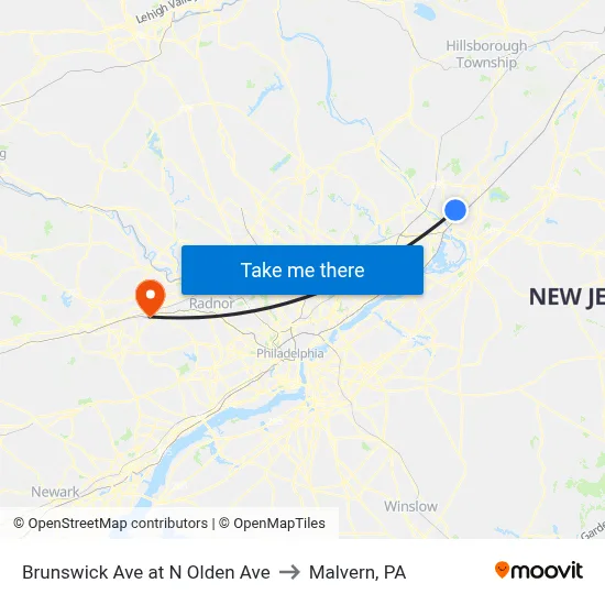 Brunswick Ave at N Olden Ave to Malvern, PA map