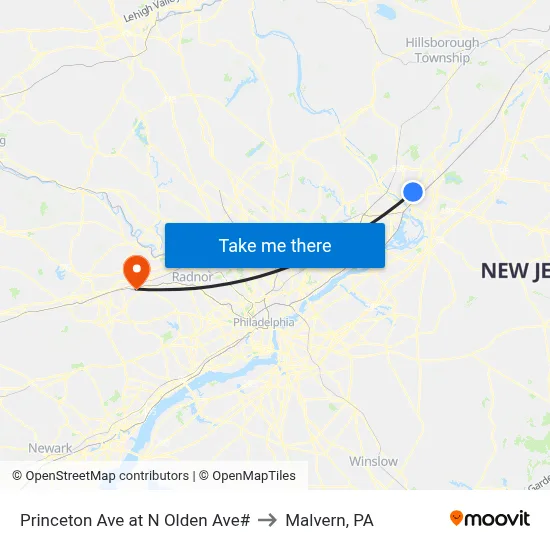 Princeton Ave at N Olden Ave# to Malvern, PA map