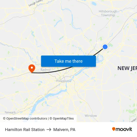Hamilton Rail Station to Malvern, PA map