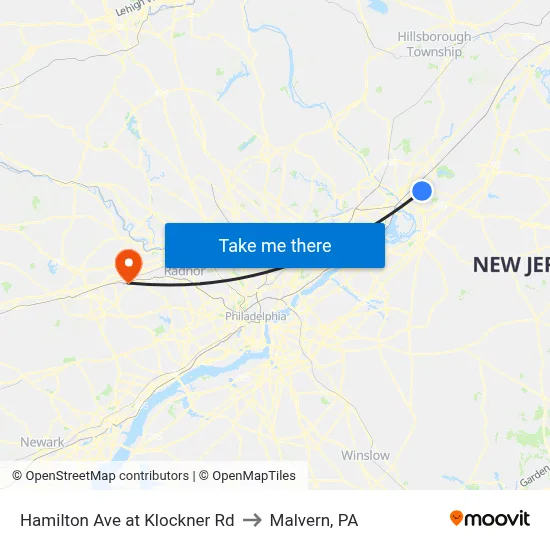 Hamilton Ave at Klockner Rd to Malvern, PA map