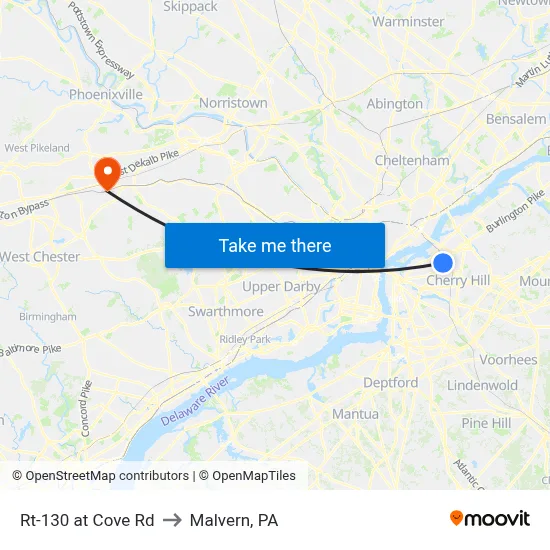 Rt-130 at Cove Rd to Malvern, PA map
