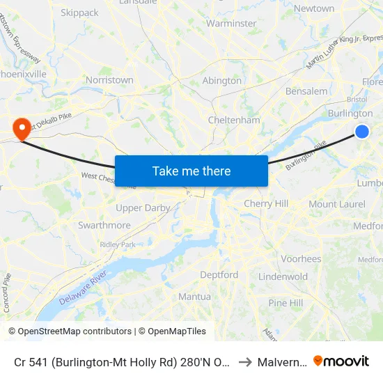 Cr 541 (Burlington-Mt Holly Rd) 280'N Of Sunset Rd to Malvern, PA map