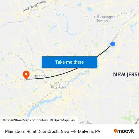 Plainsboro Rd at Deer Creek Drive to Malvern, PA map