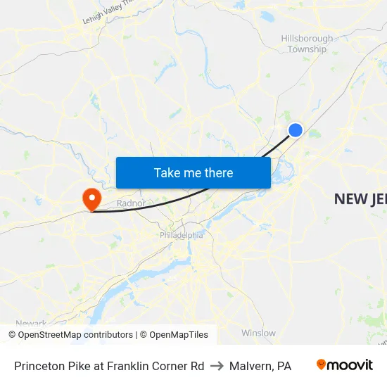 Princeton Pike at Franklin Corner Rd to Malvern, PA map