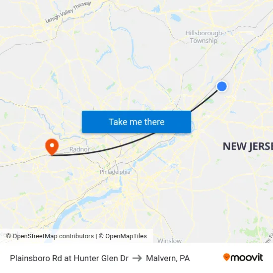 Plainsboro Rd at Hunter Glen Dr to Malvern, PA map