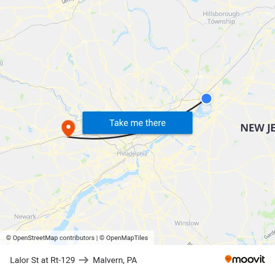 Lalor St at Rt-129 to Malvern, PA map