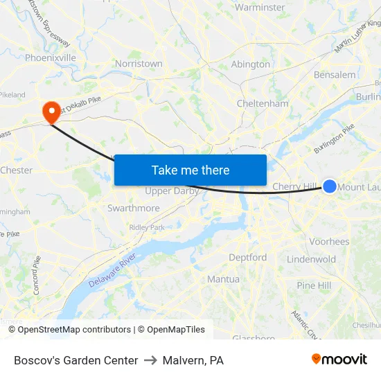 Boscov's Garden Center to Malvern, PA map