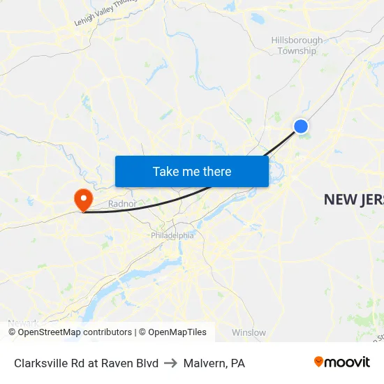 Clarksville Rd at Raven Blvd to Malvern, PA map