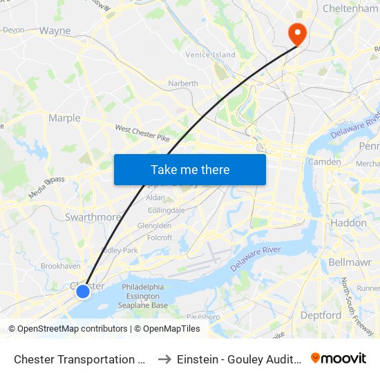 Chester Transportation Center to Einstein - Gouley Auditorium map