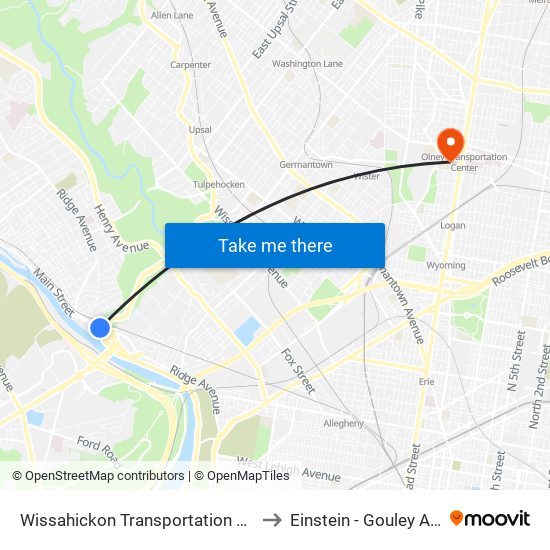 Wissahickon Transit Center to Einstein - Gouley Auditorium map