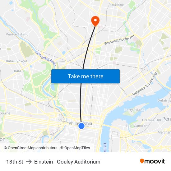 13th St to Einstein - Gouley Auditorium map