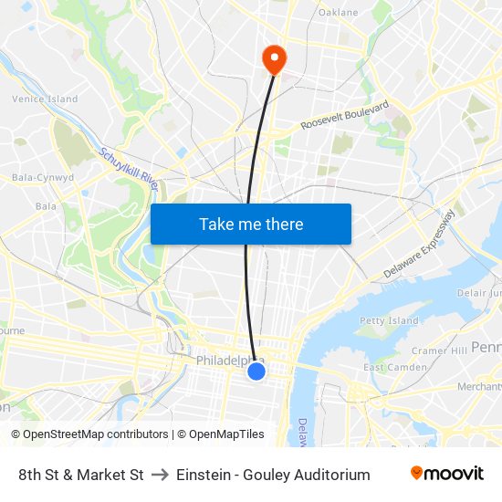 8th St & Market St to Einstein - Gouley Auditorium map