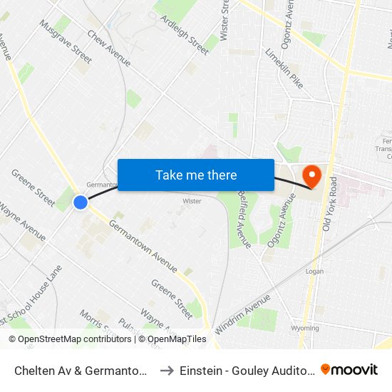 Chelten Av & Germantown Av to Einstein - Gouley Auditorium map