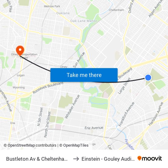 Bustleton Av & Cheltenham Av - Fs to Einstein - Gouley Auditorium map