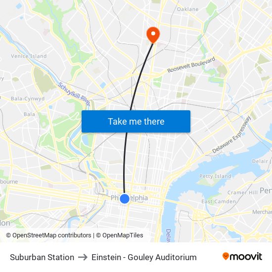 Suburban Station to Einstein - Gouley Auditorium map