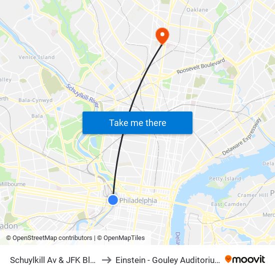 Schuylkill Av & JFK Blvd to Einstein - Gouley Auditorium map