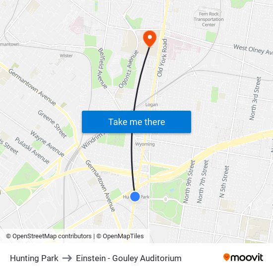 Hunting Park to Einstein - Gouley Auditorium map