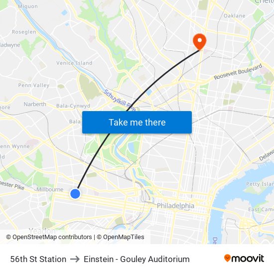 56th St Station to Einstein - Gouley Auditorium map