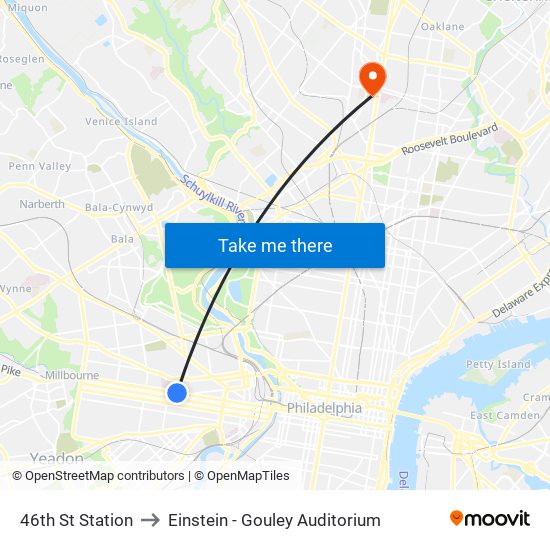 46th St Station to Einstein - Gouley Auditorium map