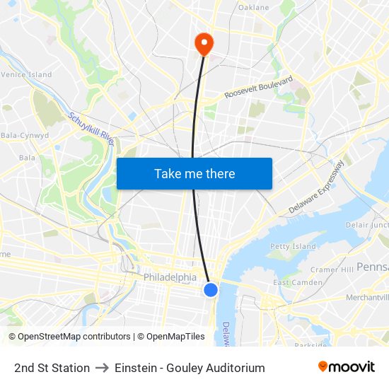 2nd St Station to Einstein - Gouley Auditorium map