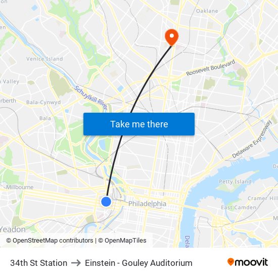 34th St Station to Einstein - Gouley Auditorium map