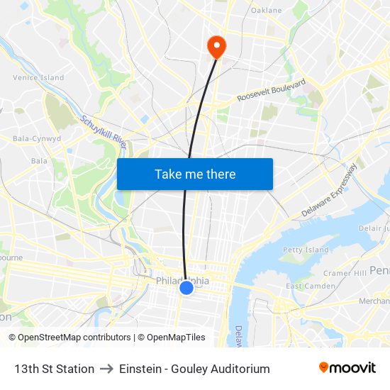 13th St Station to Einstein - Gouley Auditorium map
