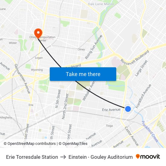 Erie Torresdale Station to Einstein - Gouley Auditorium map