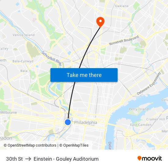 30th St to Einstein - Gouley Auditorium map