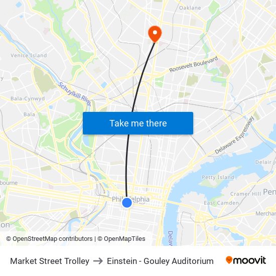 Market Street Trolley to Einstein - Gouley Auditorium map