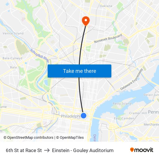 6th St at Race St to Einstein - Gouley Auditorium map