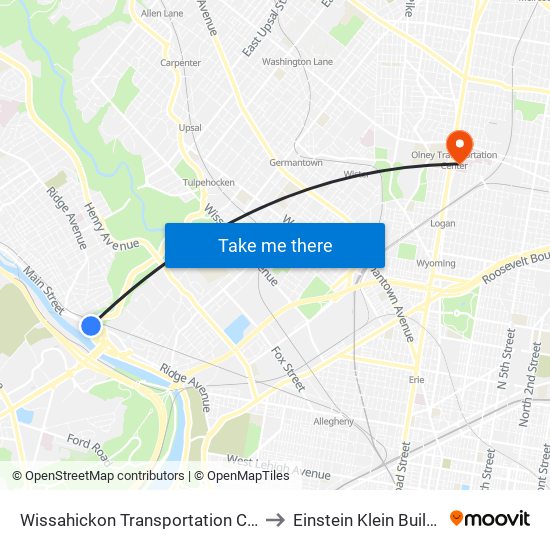 Wissahickon Transportation Center to Einstein Klein Building map