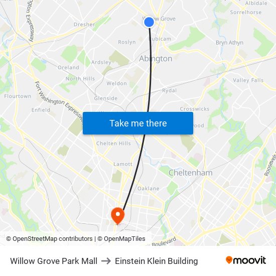 Willow Grove Park Mall to Einstein Klein Building map